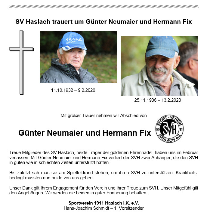 Nachruf G Nter Neumaier Herrmann Fix Sv Haslach I K E V